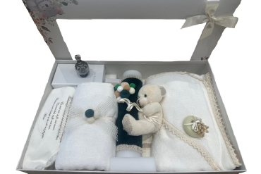 Set Trusou Botez Cu Lumanare Urs Verde