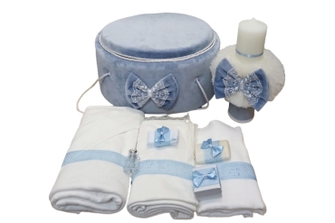 Set Trusou Botez Bleu Cu Lumanare