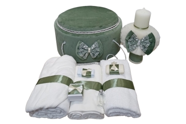 Set Trusou Botez Verde Cu Lumanare