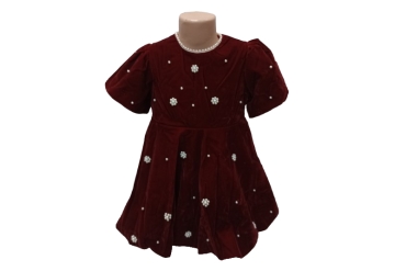 Rochie Rosie Catifea Cu Perle