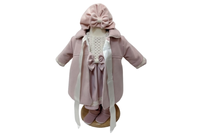  Rochie Roz-Pudra Cu Palton Fata