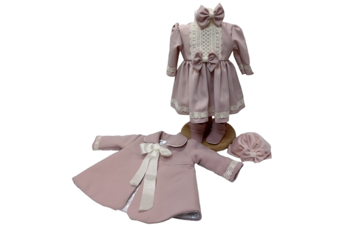  Rochie Roz-Pudra Cu Palton Fata