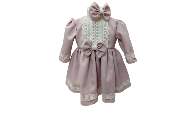  Rochie Roz-Pudra Cu Palton Fata
