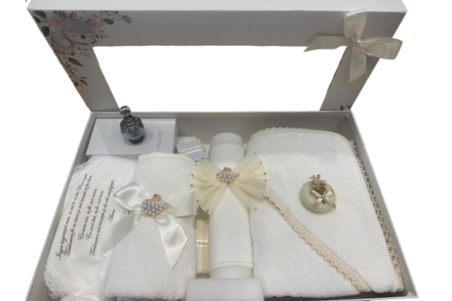  Set Trusou Botez Cu Lumanare Crem