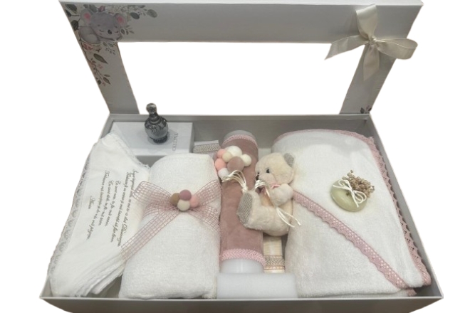 Set Trusou Botez Cu Lumanare Urs Roz