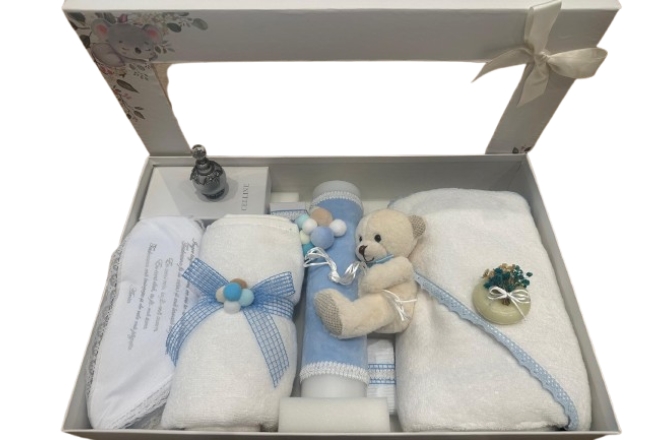  Set Trusou Botez Cu Lumanare Urs Bleu
