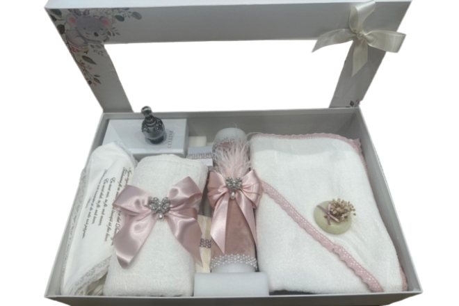  Set Trusou Botez Cu Lumanare Roz-Pudra