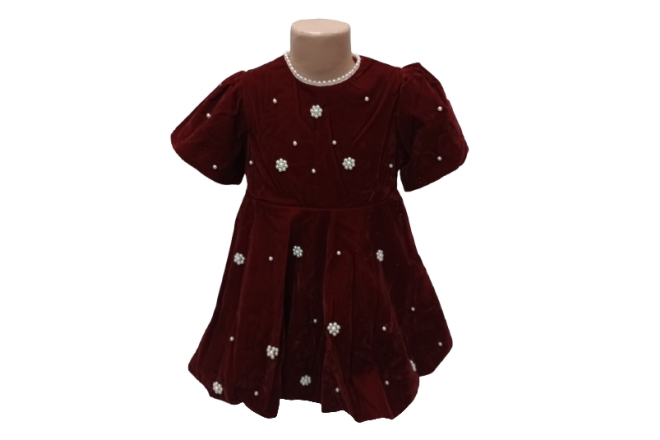  Rochie Rosie Catifea Cu Perle